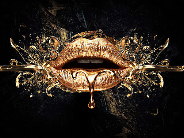 Canvas Fashion Wall Art, Gold Lips & Black Background, Glam Wall Poster