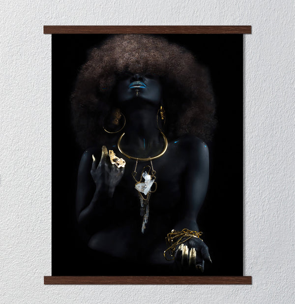 Canvas Fashion Wall Art, Black and Gold African Woman, Glam Wall Poster