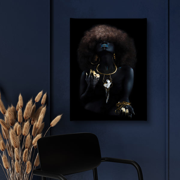 Canvas Fashion Wall Art, Black and Gold African Woman, Glam Wall Poster