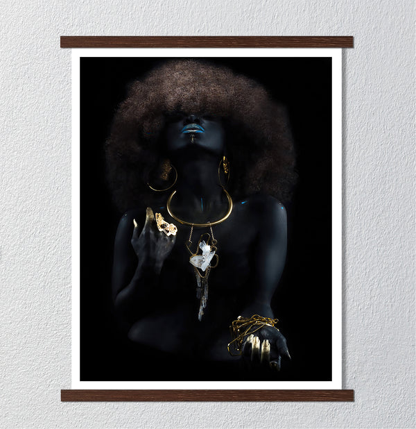 Canvas Fashion Wall Art, Black and Gold African Woman, Glam Wall Poster