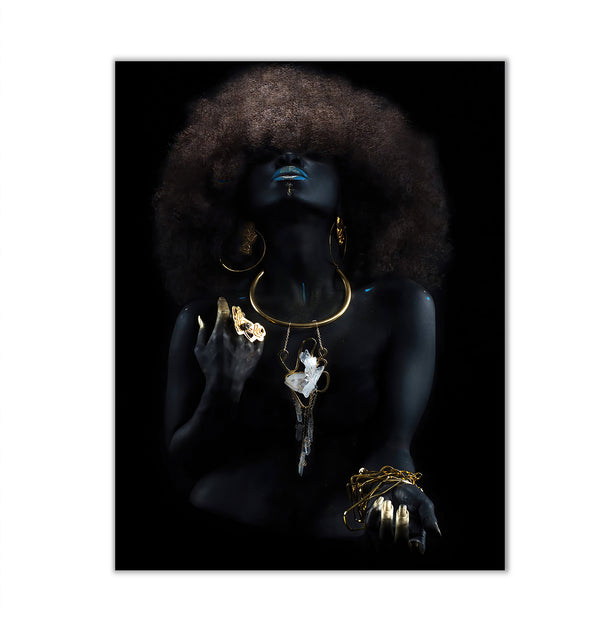 Canvas Fashion Wall Art, Black and Gold African Woman, Glam Wall Poster