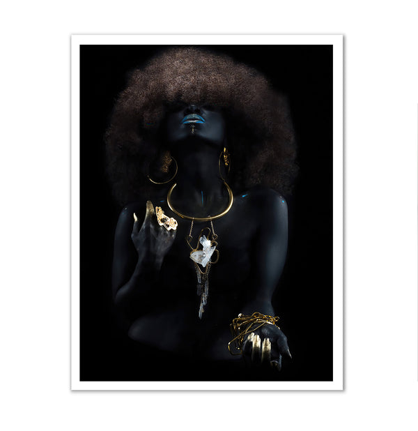 Canvas Fashion Wall Art, Black and Gold African Woman, Glam Wall Poster