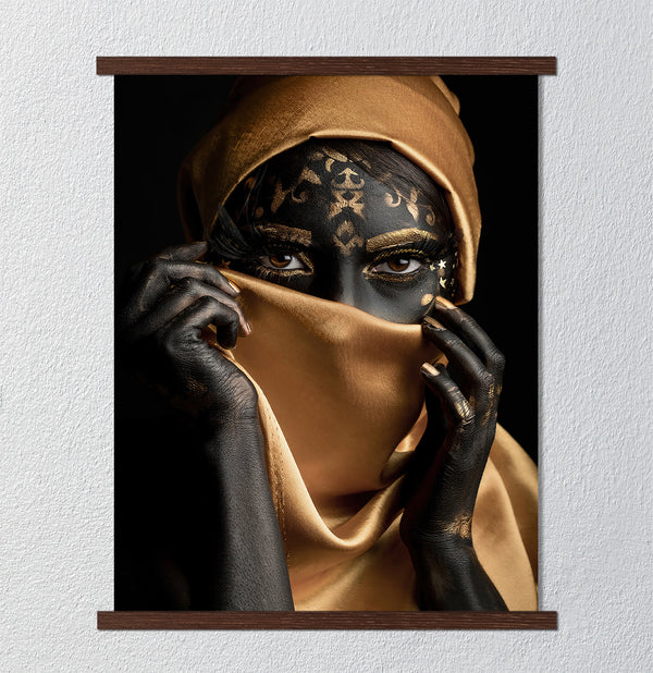 Canvas Fashion Wall Art, Black & Gold African Lady, Glam Wall Poster