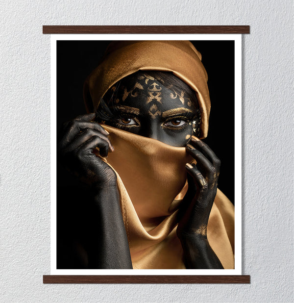 Canvas Fashion Wall Art, Black & Gold African Lady, Glam Wall Poster