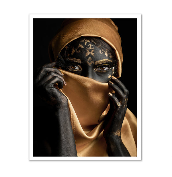 Canvas Fashion Wall Art, Black & Gold African Lady, Glam Wall Poster