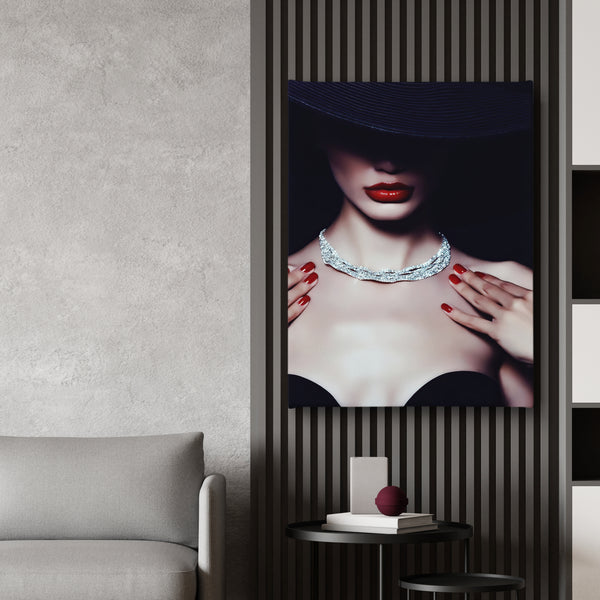 Canvas Fashion Wall Art, Mysterious Lady with Red Lips, Glam Wall Poster