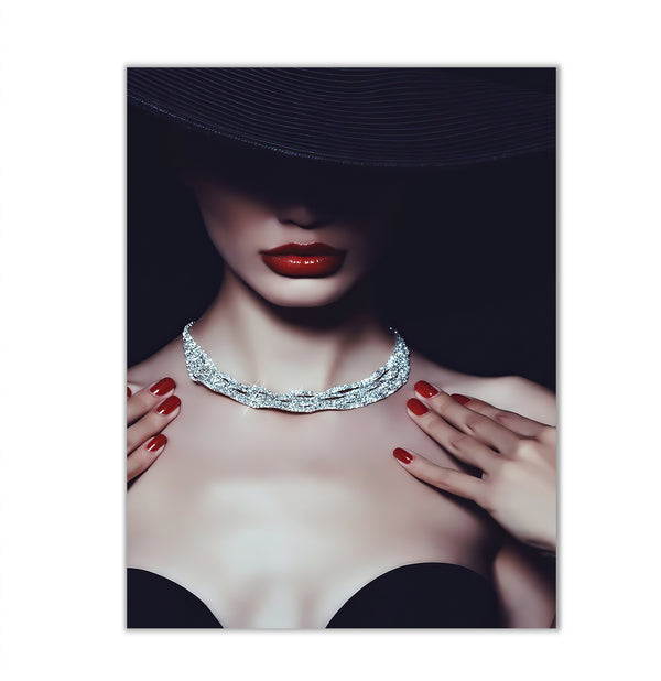 Canvas Fashion Wall Art, Mysterious Lady with Red Lips, Glam Wall Poster