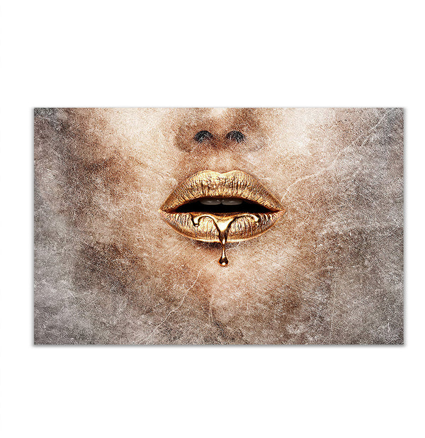 Canvas Fashion Wall Art, Gold Lips and Abstract Background, Glam Wall Poster