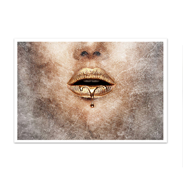 Canvas Fashion Wall Art, Gold Lips and Abstract Background, Glam Wall Poster