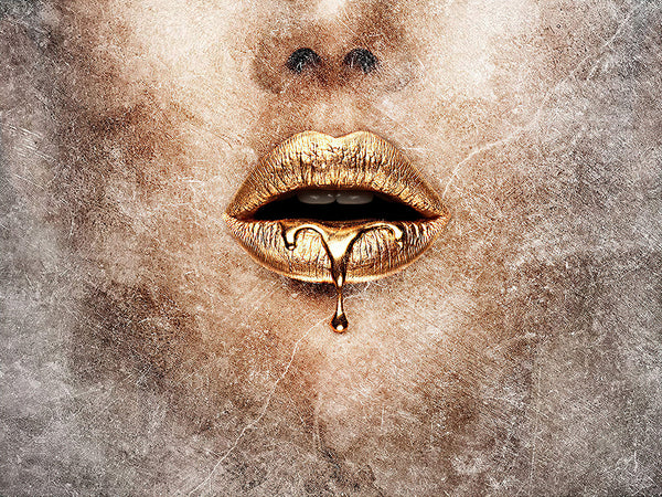 Canvas Fashion Wall Art, Gold Lips and Abstract Background, Glam Wall Poster