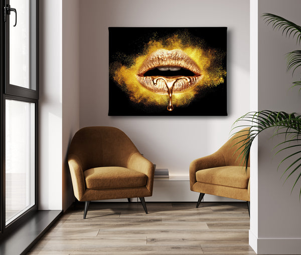 Canvas Fashion Wall Art, Gold Lips and Powder, Glam Wall Poster