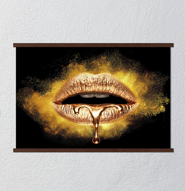 Canvas Fashion Wall Art, Gold Lips and Powder, Glam Wall Poster