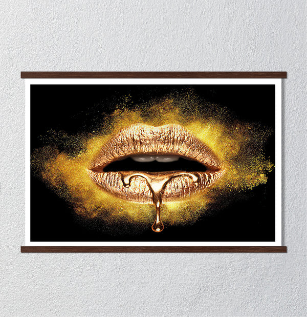 Canvas Fashion Wall Art, Gold Lips and Powder, Glam Wall Poster