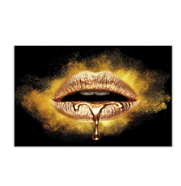 Canvas Fashion Wall Art, Gold Lips and Powder, Glam Wall Poster