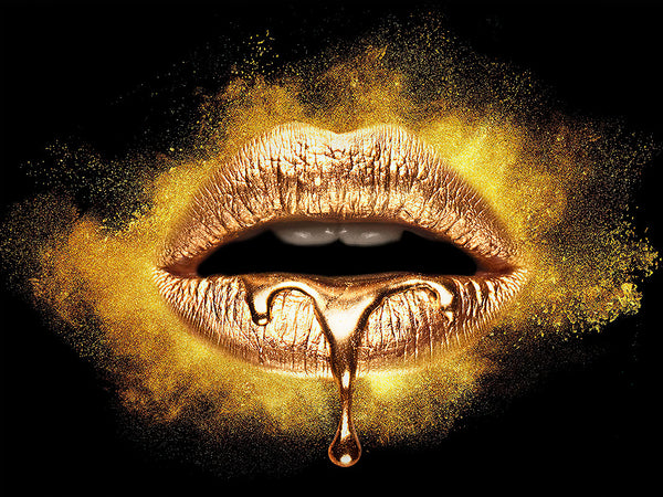 Canvas Fashion Wall Art, Gold Lips and Powder, Glam Wall Poster