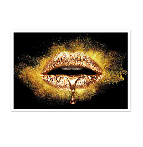 Canvas Fashion Wall Art, Gold Lips and Powder, Glam Wall Poster