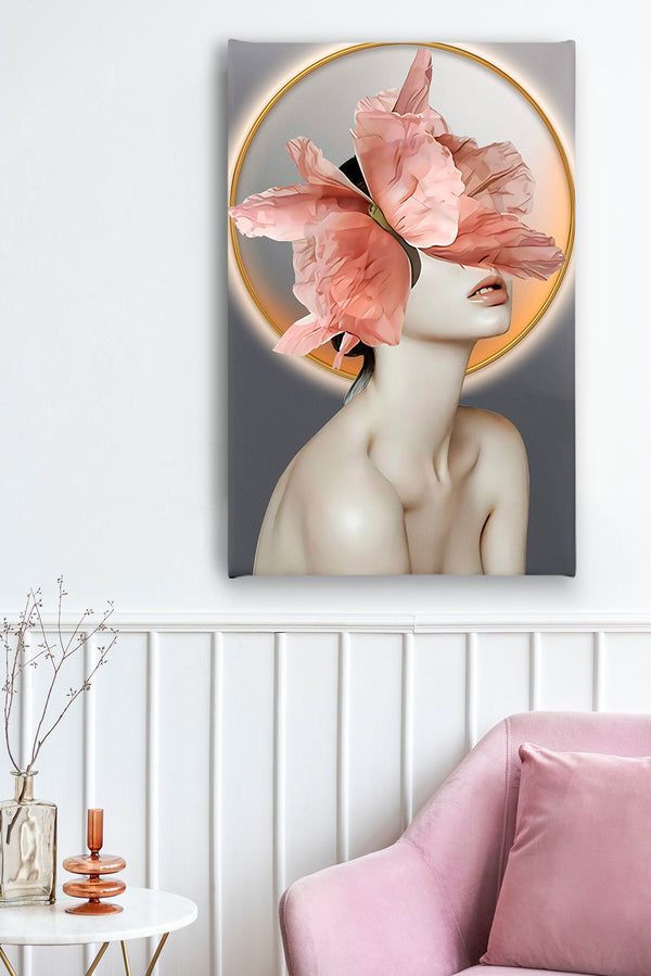 Canvas Fashion Wall Art, Girl & Pink Butterfly, Glam Wall Poster