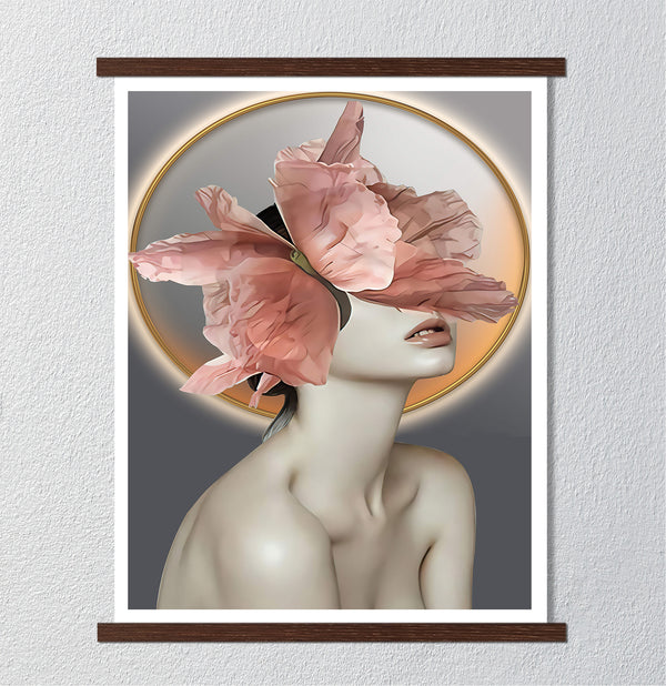 Canvas Fashion Wall Art, Girl & Pink Butterfly, Glam Wall Poster