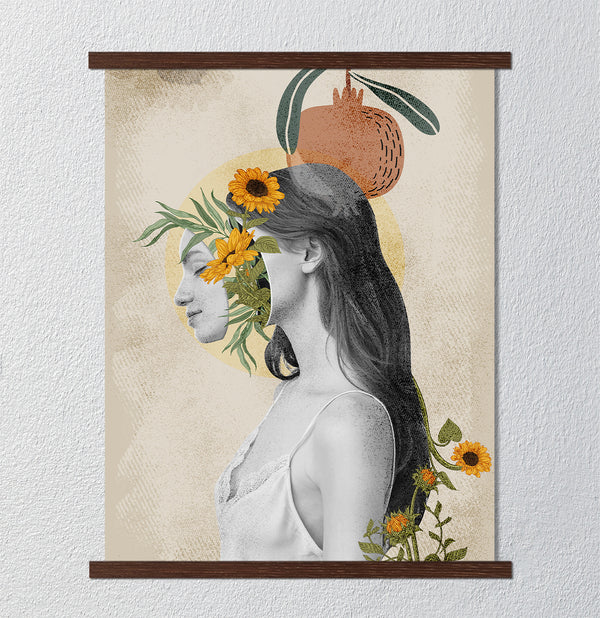 Canvas Fashion Wall Art, Lady & Yellow Flowers, Glam Wall Poster