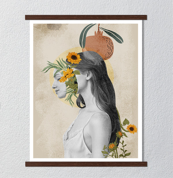 Canvas Fashion Wall Art, Lady & Yellow Flowers, Glam Wall Poster