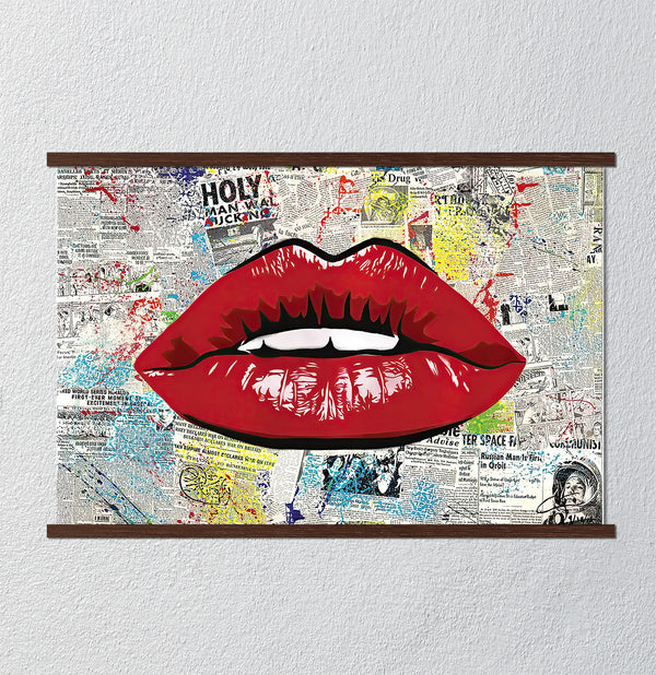 Canvas Fashion Wall Art, Red Lips, Pop Art Style, Glam Wall Poster