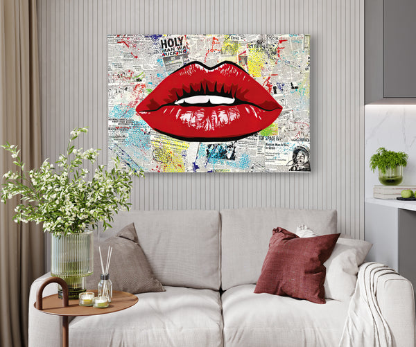 Canvas Fashion Wall Art, Red Lips, Pop Art Style, Glam Wall Poster