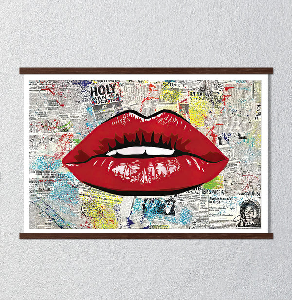 Canvas Fashion Wall Art, Red Lips, Pop Art Style, Glam Wall Poster