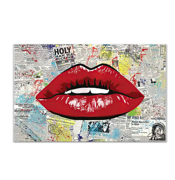 Canvas Fashion Wall Art, Red Lips, Pop Art Style, Glam Wall Poster