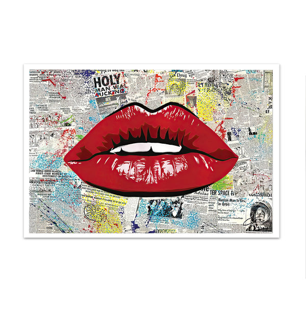 Canvas Fashion Wall Art, Red Lips, Pop Art Style, Glam Wall Poster