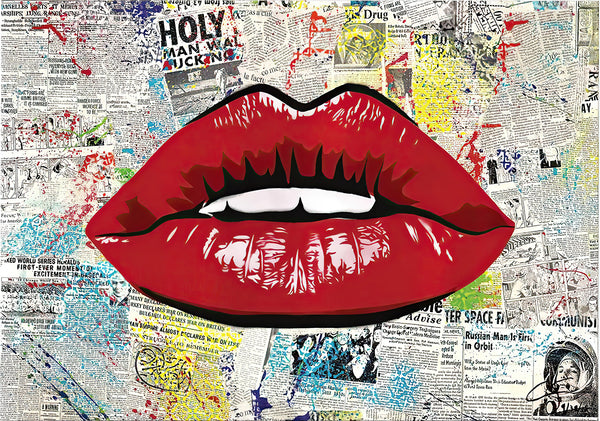 Canvas Fashion Wall Art, Red Lips, Pop Art Style, Glam Wall Poster