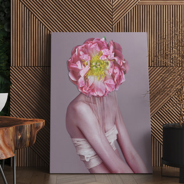 Canvas Fashion Wall Art -  Lady with Pink Peony Flower