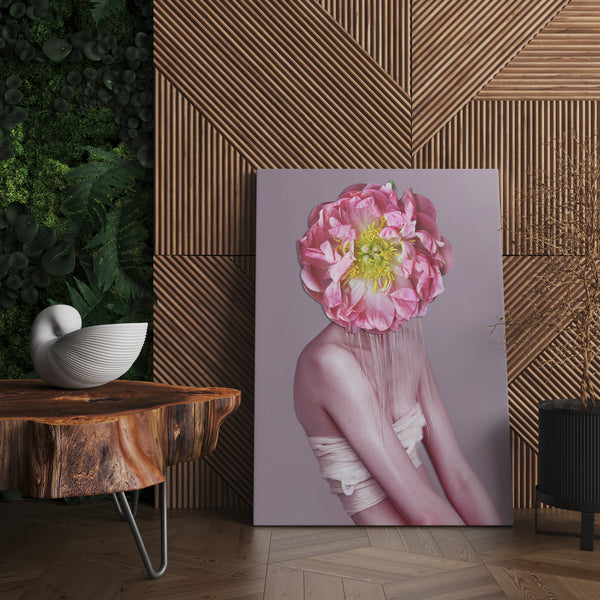 Canvas Fashion Wall Art, Lady with Pink Peony Flower, Glam Wall Poster