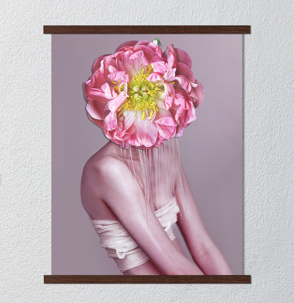 Canvas Fashion Wall Art, Lady with Pink Peony Flower, Glam Wall Poster