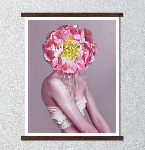 Canvas Fashion Wall Art, Lady with Pink Peony Flower, Glam Wall Poster