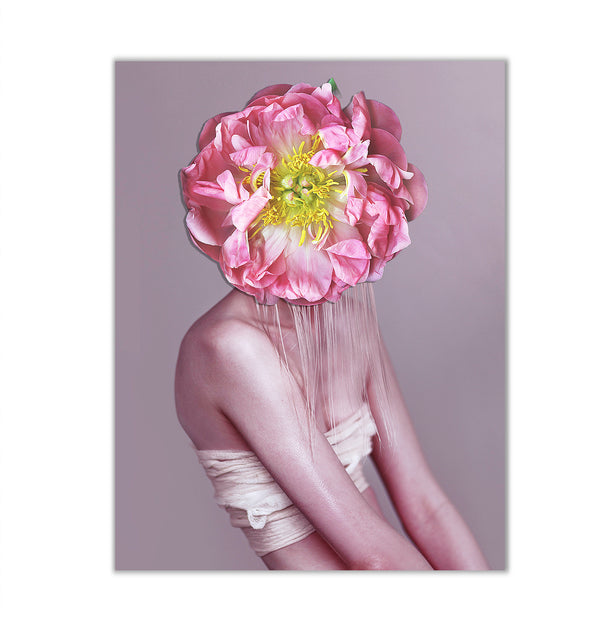 Canvas Fashion Wall Art, Lady with Pink Peony Flower, Glam Wall Poster