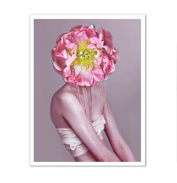 Canvas Fashion Wall Art, Lady with Pink Peony Flower, Glam Wall Poster