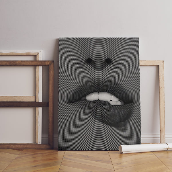 Canvas Fashion Wall Art, Black & White Lips , Glam Wall Poster