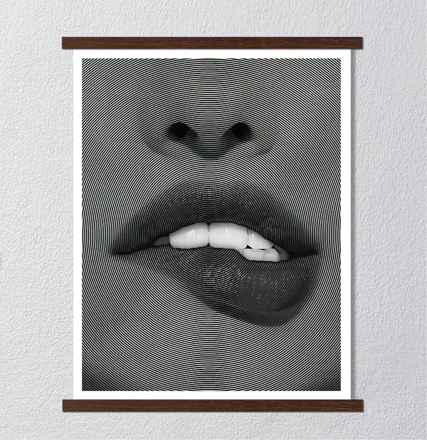 Canvas Fashion Wall Art, Black & White Lips , Glam Wall Poster