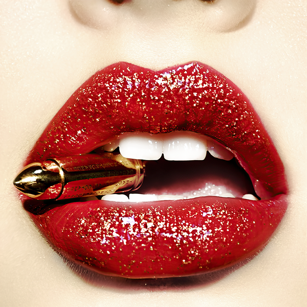 Canvas Fashion Wall Art, Bright Red Lips with Bullet, Glam Wall Poster