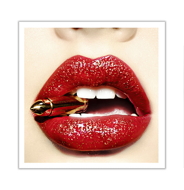 Canvas Fashion Wall Art, Bright Red Lips with Bullet, Glam Wall Poster