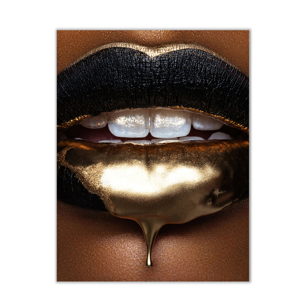 Canvas Fashion Wall Art, Golden Lips with Golden Splash, Glam Wall Poster