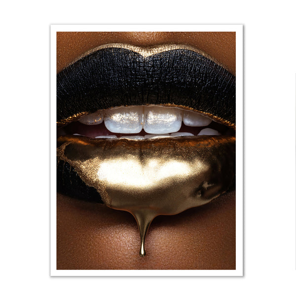 Canvas Fashion Wall Art, Golden Lips with Golden Splash, Glam Wall Poster