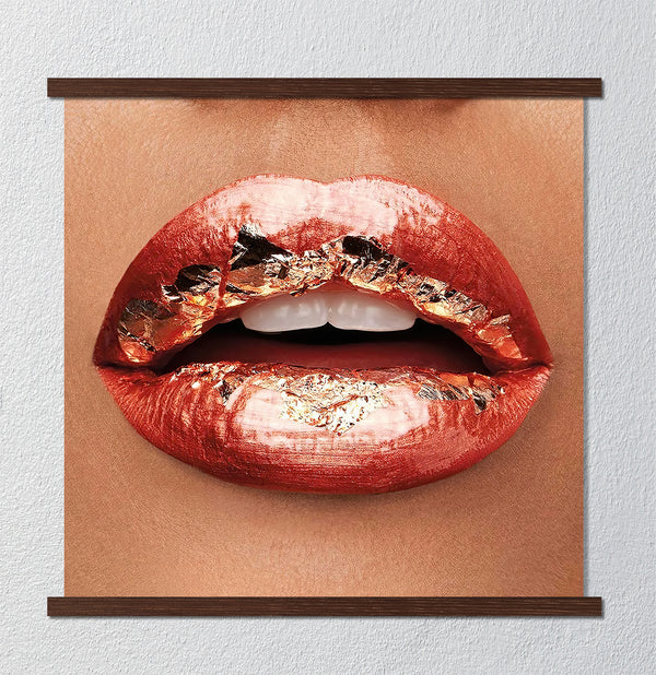 Canvas Fashion Wall Art, Red & Gold Lips, Glam Wall Poster