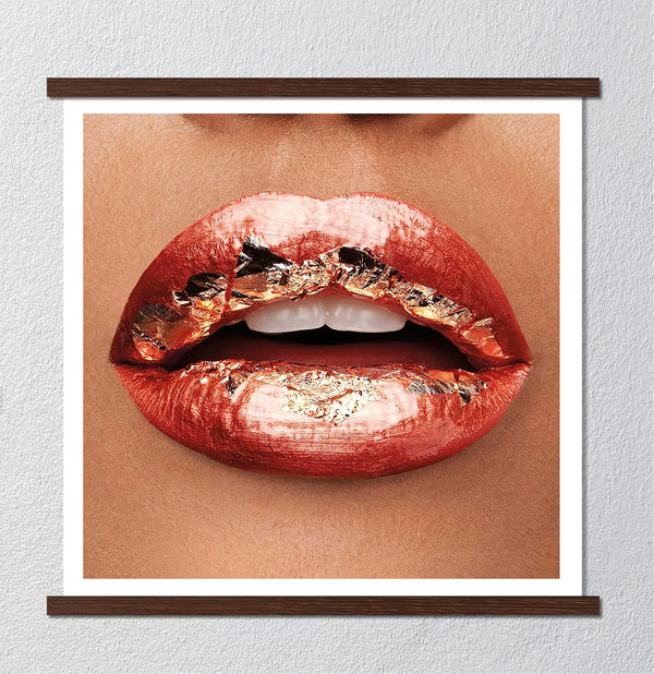 Canvas Fashion Wall Art, Red & Gold Lips, Glam Wall Poster