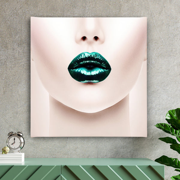 Canvas Fashion Wall Art -  Green Gloss Lips