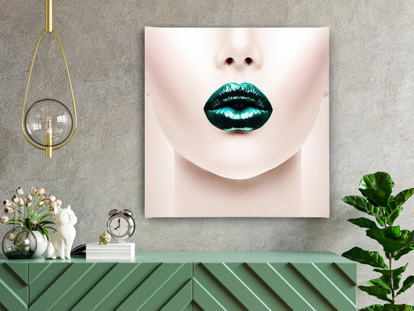 Canvas Fashion Wall Art, Green Gloss Lips, Glam Wall Poster