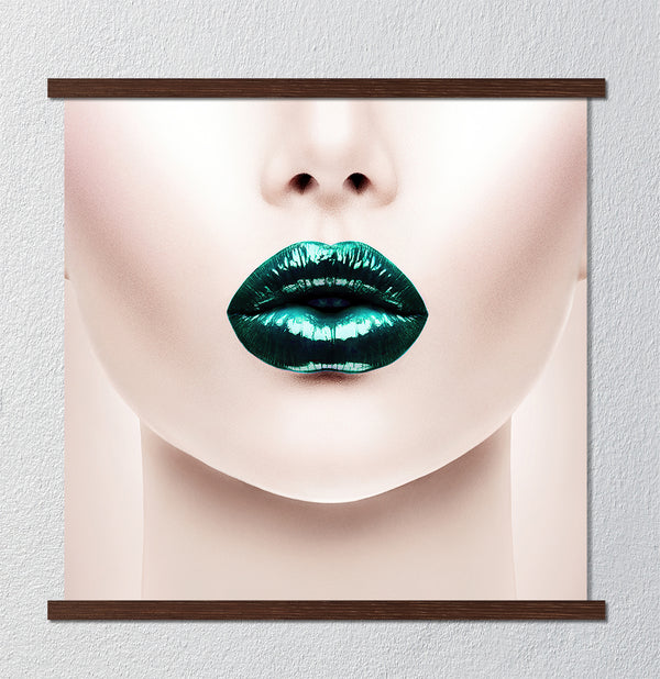 Canvas Fashion Wall Art, Green Gloss Lips, Glam Wall Poster