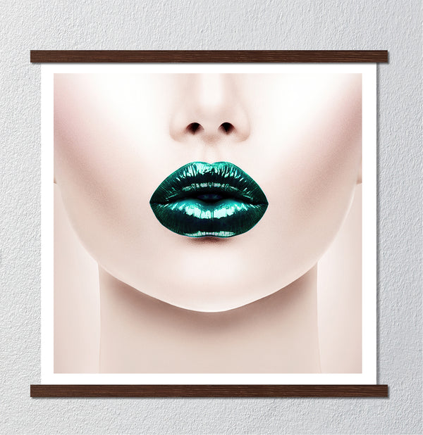 Canvas Fashion Wall Art, Green Gloss Lips, Glam Wall Poster