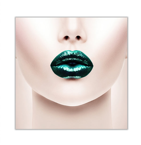 Canvas Fashion Wall Art, Green Gloss Lips, Glam Wall Poster