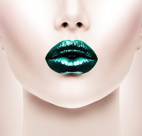 Canvas Fashion Wall Art, Green Gloss Lips, Glam Wall Poster